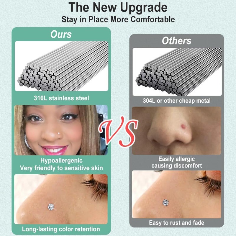 SEEDRILL Nose Rings Studs for Women 16Pcs 18g/20g Nose Studs Hypoallergenic 316L Surgical Steel Nose Piercings Jewelry 3mm CZ & Opal Nose Ring L Shape Nose Stud 20 Gauge Nose Screw Studs - Image 5